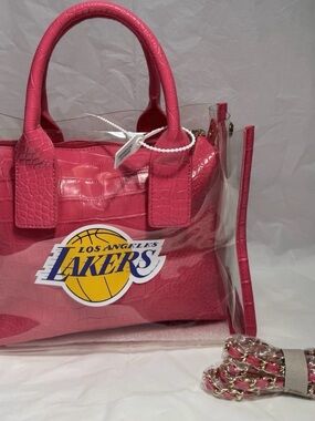 Rare Lakers Limited Overtime Stadium Ready Pink Faux Leather Purse Handbag NWOT